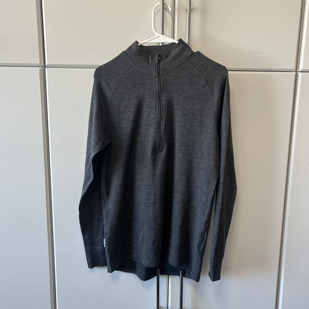 Meriwool Layers 250g Merino Wool Mens Quarter Zip Base Layer Top Gray Medium